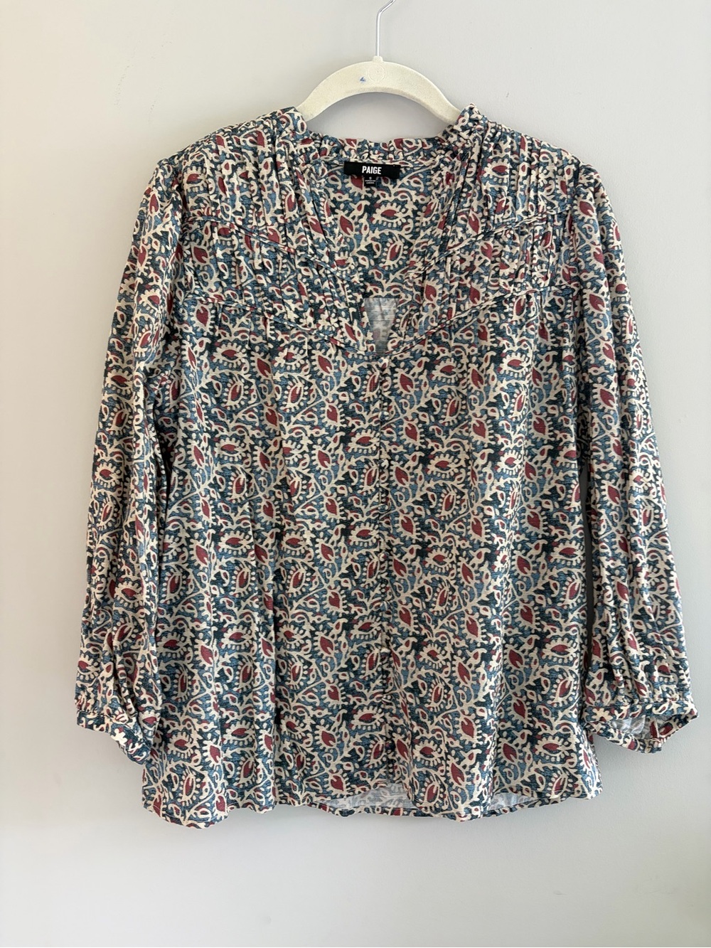 PAIGE Blue & Rust Floral Paisley V-Neck Blouse